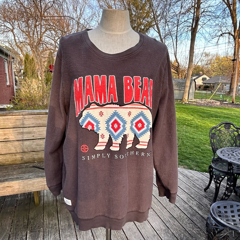 HOLD! Simply Southern Mama Bear Waffle Knit light weight Crew Sweat Shirt Sz. XL
